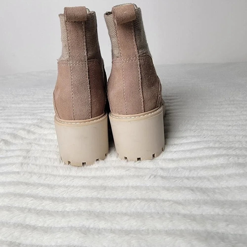 Dolce Vita Haddie Boots‎ 6M Taupe Suede Leather Lug Sole Platform Chelsea